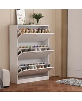 Homsee White Wooden Shoe Storage Cabinet,Fashion Shoes Cabinet with 3-Drawers