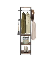 Tribesigns Coat Rack Freestanding with Shelves, Industrial Hall Tree with 4 Shelves and 8 Hooks, Standing Small Clothes Rack Closet Organizer for Entr