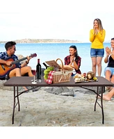 Sugift 6 Feet Folding Portable Rattan Table with Carrying Handle