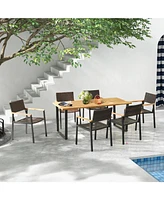 Sugift 6-Person Acacia Wood Outdoor Dining Table with 2 Inch Umbrella Hole