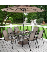 Sugift 59 Inch Aluminum Patio Dining Table with Umbrella Hole fot 6 Persons