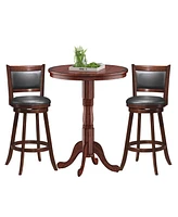 Inolait 42 Inch Wooden Round Pub Pedestal Side Table with Chessboard