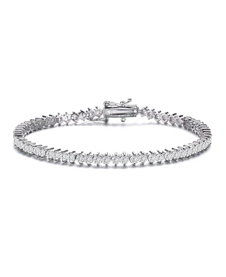 Rachel Glauber White Gold Plated Clear Round Cubic Zirconia Tennis Bracelet