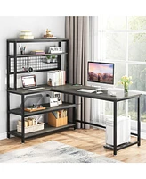 Tribesigns 55" Large Computer Desk with Wireless Charging 5 Storage Shelves, Office Desk Study Table Writing Desk Workstation with Hutch Bookshelf for