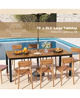 79" Acacia Wood Patio Table 8-Person Outdoor Dining Table with Umbrella Hole