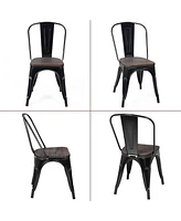 Sugift 18 Inch Set of 4 Stackable Metal Dining Chair with Wood Seat