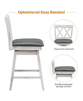 Sugift 2 Pieces 25 Inch Swivel Counter Height Barstool Set with Rubber Wood Legs