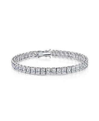 Rachel Glauber White Gold Plated Cubic Zirconia Princess - cut Tennis Bracelet