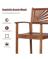 Sugift 2 Pieces Outdoor Acacia Wood Bar Chairs with Sunflower Backrest and Armrests