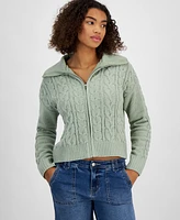 Hippie Rose Juniors' "Soft & Cozy" Chenille Cable-Knit Zip-Up Sweater