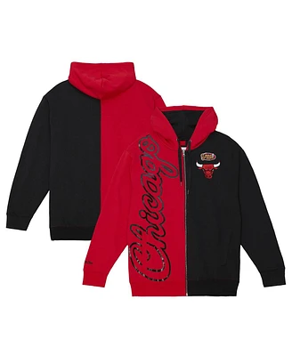 Mitchell & Ness Men's Red/Black Chicago Bulls Color Block 2.0 Fleece Full-Zip Hoodie