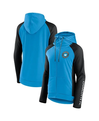 Fanatics Women's Blue/Black Charlotte Fc Iconic Raglan Full-Zip Hoodie