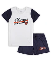 Concepts Sport Women's White/Navy Chicago Bears Plus Downfield T-Shirt Shorts Sleep Set