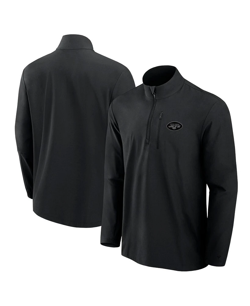 Fanatics Men's Black New York Jets Front Office Woven Quarter-Zip Jacket