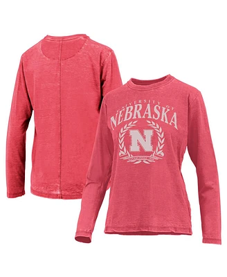 Pressbox Women's Scarlet Nebraska Huskers Chandler Olive Leaf Arch Long Sleeve T-Shirt