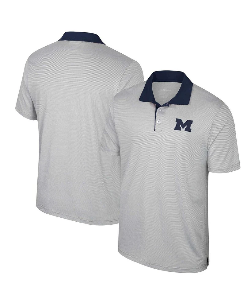 Colosseum Men's Gray Michigan Wolverines Big Tall Tuck Striped Polo