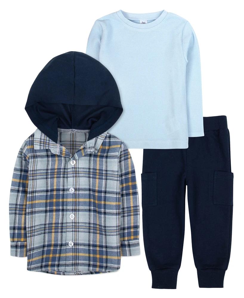 Baby Essentials Boy Flannel Plaid Hoodie, Long Sleeve Top & Pant, 3-Piece Set