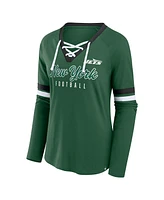 Fanatics Women's Green New York Jets Won and Done Lace-Up Long Sleeve Fashion Top