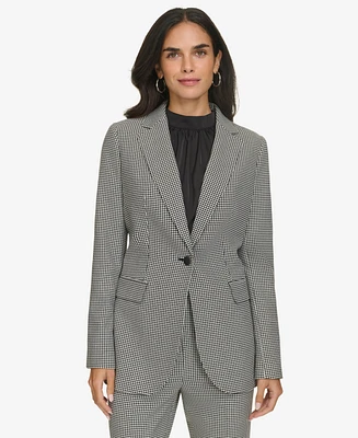 Calvin Klein Women's One-Button Houndstooth Blazer