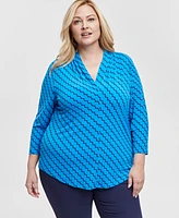 Jm Collection Plus V-Neck 3/4-Sleeve Top, Exclusively at Macy's