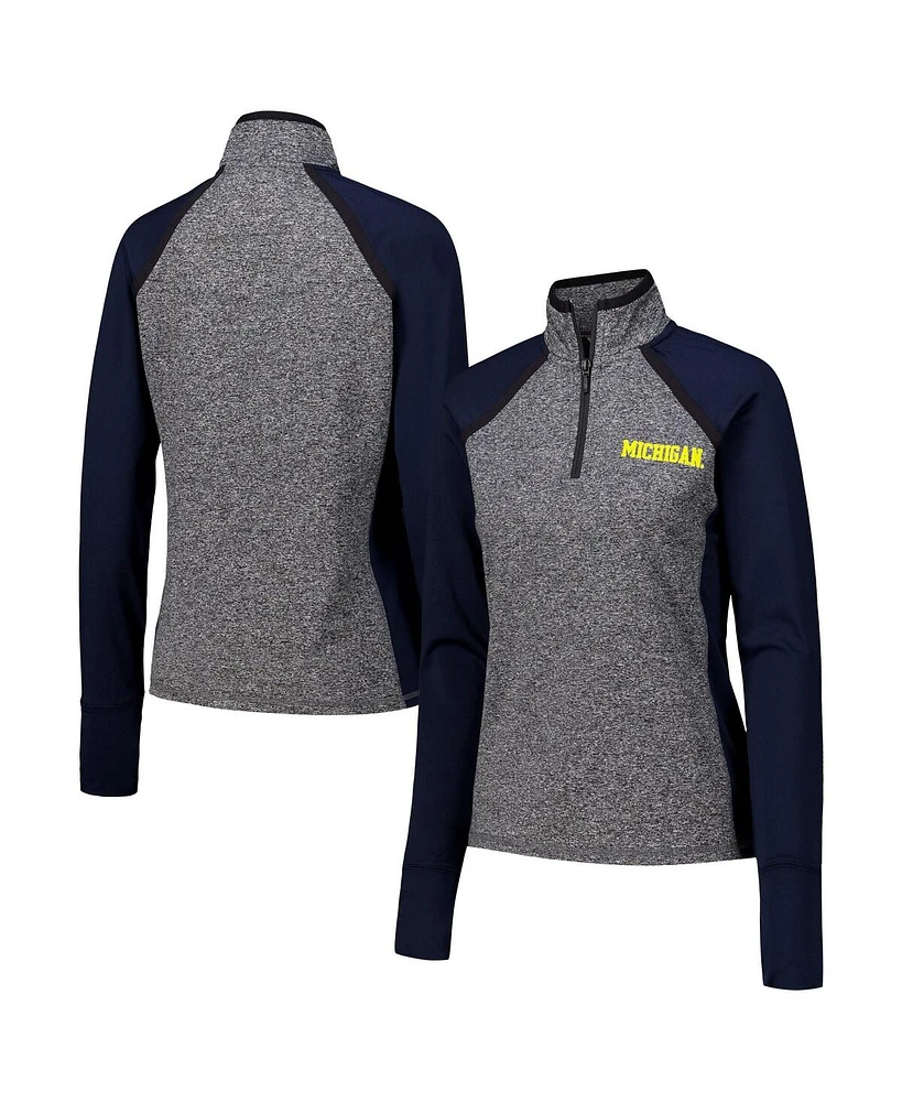 Camp David Women's Navy/Heather Gray Michigan Wolverines Finalist Raglan Quarter-Zip Jacket