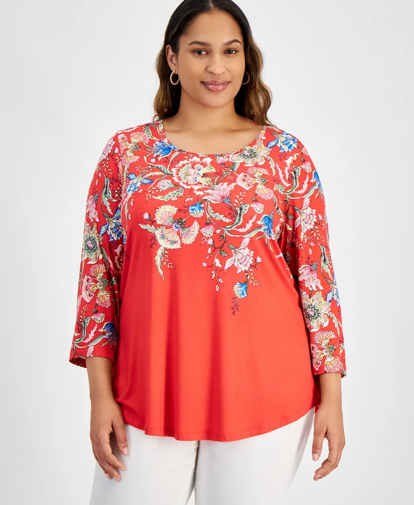 Jm Collection Plus Mariah Floral-Print Top, Created for Macy's