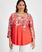 Jm Collection Plus Mariah Floral-Print Top, Created for Macy's