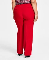 Kasper Plus Stretch Crepe Fly-Front Straight-Leg Pants