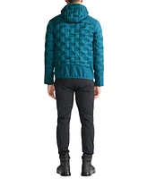 Tumi Men's Quilted Mixed-Media Full-Zip Hooded Jacket