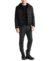 Tumi Men's Asymmetrical Quilted Mixed-Media Full-Zip Hooded Jacket