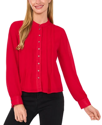 CeCe Women's Pintucked Button-Down Blouse