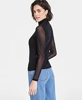 On 34th Women's Solid Mock-Neck Mesh Top, Created for Macy's