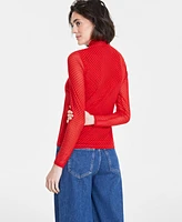 On 34th Women's Patterned Mock-Neck Mesh Top, Created for Macy's