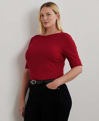 Lauren Ralph Plus Elbow-Sleeve Top