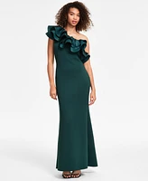 Eliza J Women's Asymmetrical Ruffled-Neck Evening Gown