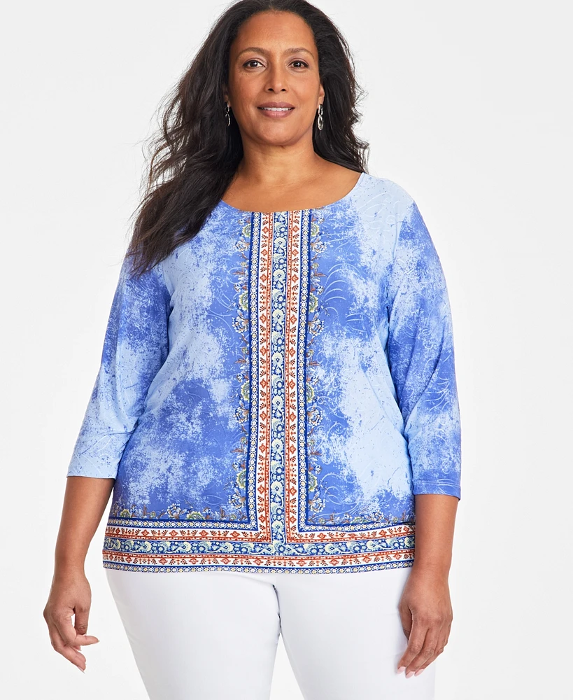 Jm Collection Plus Haze Jacquard Print Top, Exclusively at Macy's