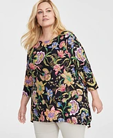 Jm Collection Plus Mirella Garden Jacquard Swing Top, Exclusively at Macy's