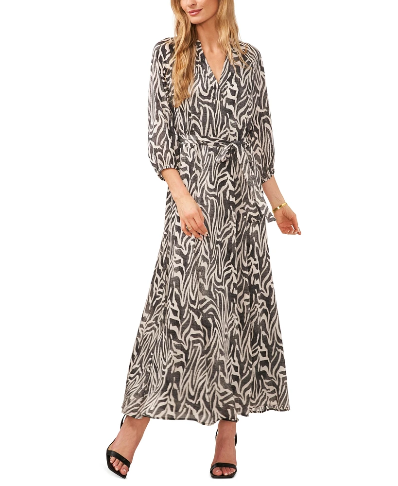 Vince Camuto Women's Printed V-Neck Tie Waist Maxi Dress