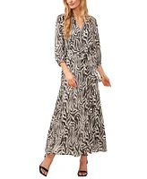 Vince Camuto Women's Printed V-Neck Tie Waist Maxi Dress