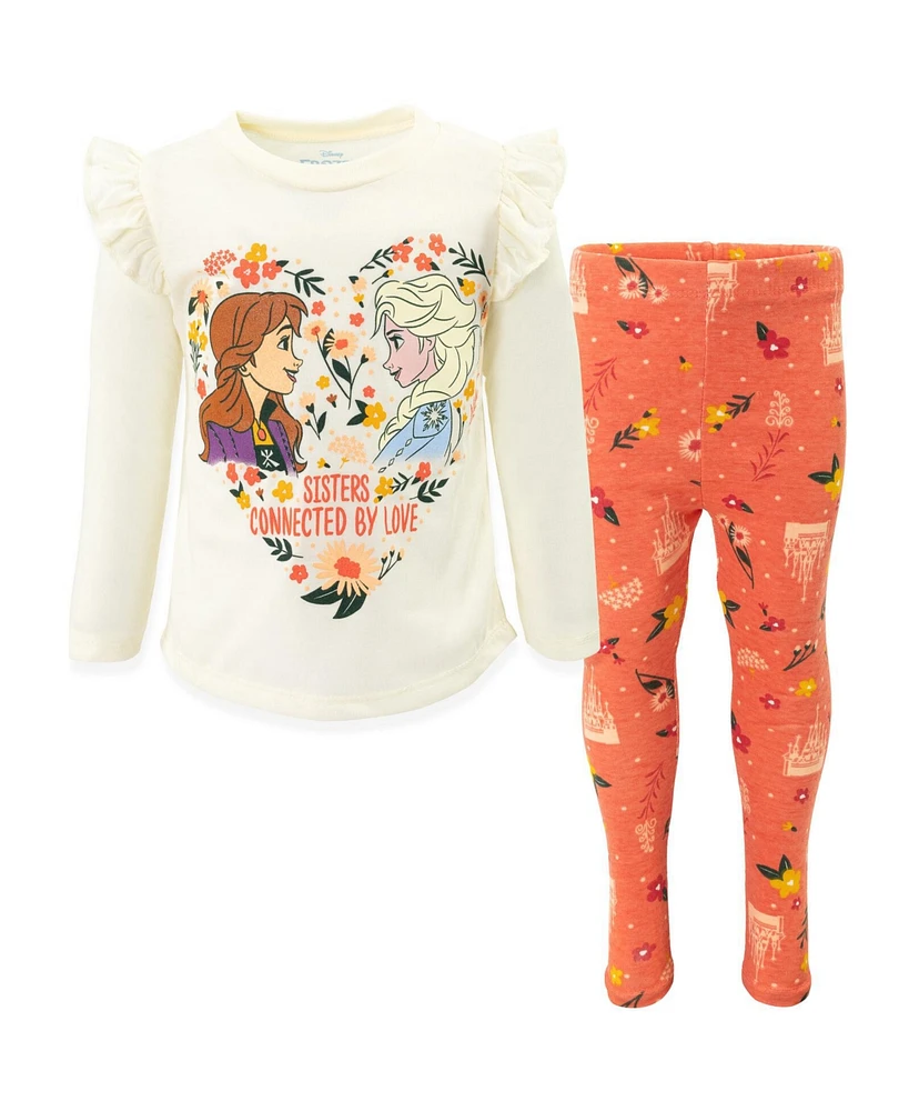 Disney Toddler Girls Frozen Princess Anna Elsa Graphic T-Shirt and Leggings Outfit Set to