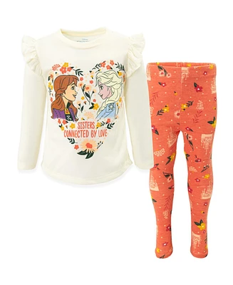 Disney Toddler Girls Frozen Princess Anna Elsa Graphic T-Shirt and Leggings Outfit Set to