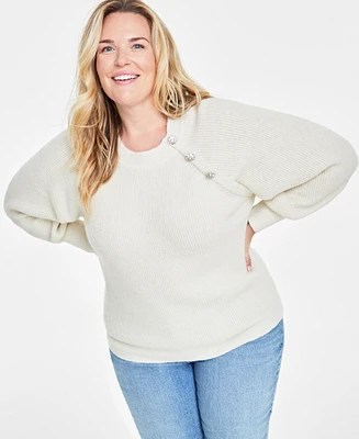 On 34th Trendy Plus Jewel-Button Raglan-Sleeve Sweater, Created for Macy's