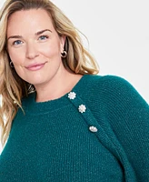 On 34th Trendy Plus Jewel-Button Raglan-Sleeve Sweater, Created for Macy's