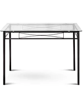 Sugift 5 Pieces Dining Set with Tempered Glass Top Table and 4 Upholstered Chairs