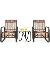 Inolait 3 Pieces Patio Rattan Furniture Set with 2 Single Wicker Chairs and Glass Side Table