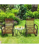 Inolait 3 Pieces Patio Rattan Furniture Set with 2 Single Wicker Chairs and Glass Side Table