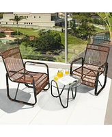 Inolait 3 Pieces Patio Rattan Furniture Set with 2 Single Wicker Chairs and Glass Side Table