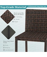 3 Pieces Outdoor Wicker Bar Set with 3 Rows Stemware Racks