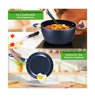 NutriChef Kitchenware Pots & Pans Set - Stylish Kitchen Cookware with Elegant Diamond Pattern