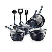 NutriChef Kitchenware Pots & Pans Set - Stylish Kitchen Cookware with Elegant Diamond Pattern